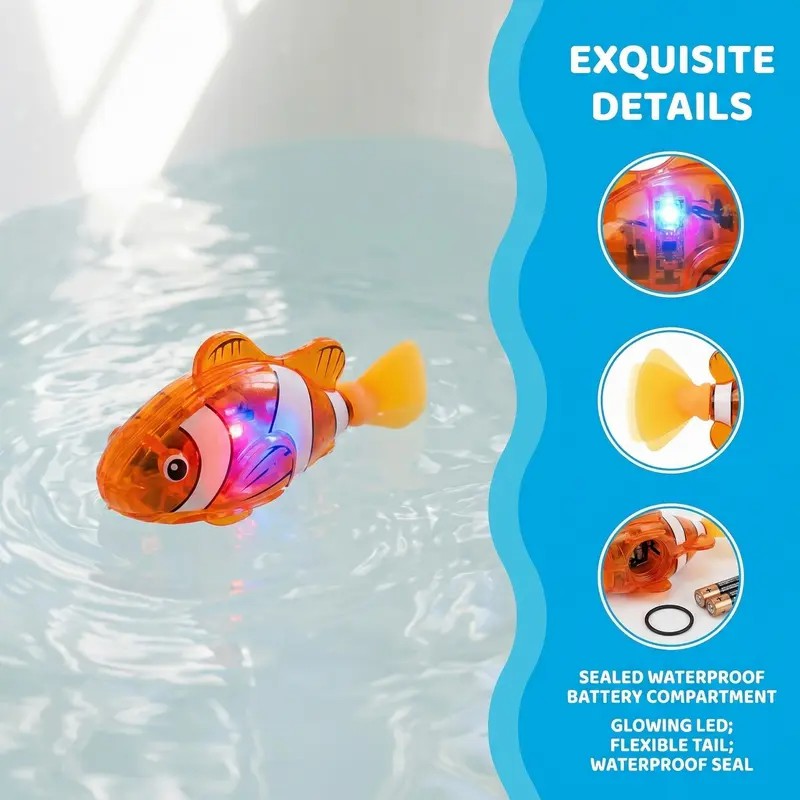 🔥🐠Fully automatic electronic pet fish - activated by sensing, emitting LED light while swimming - water interactive robotic fish toy✨